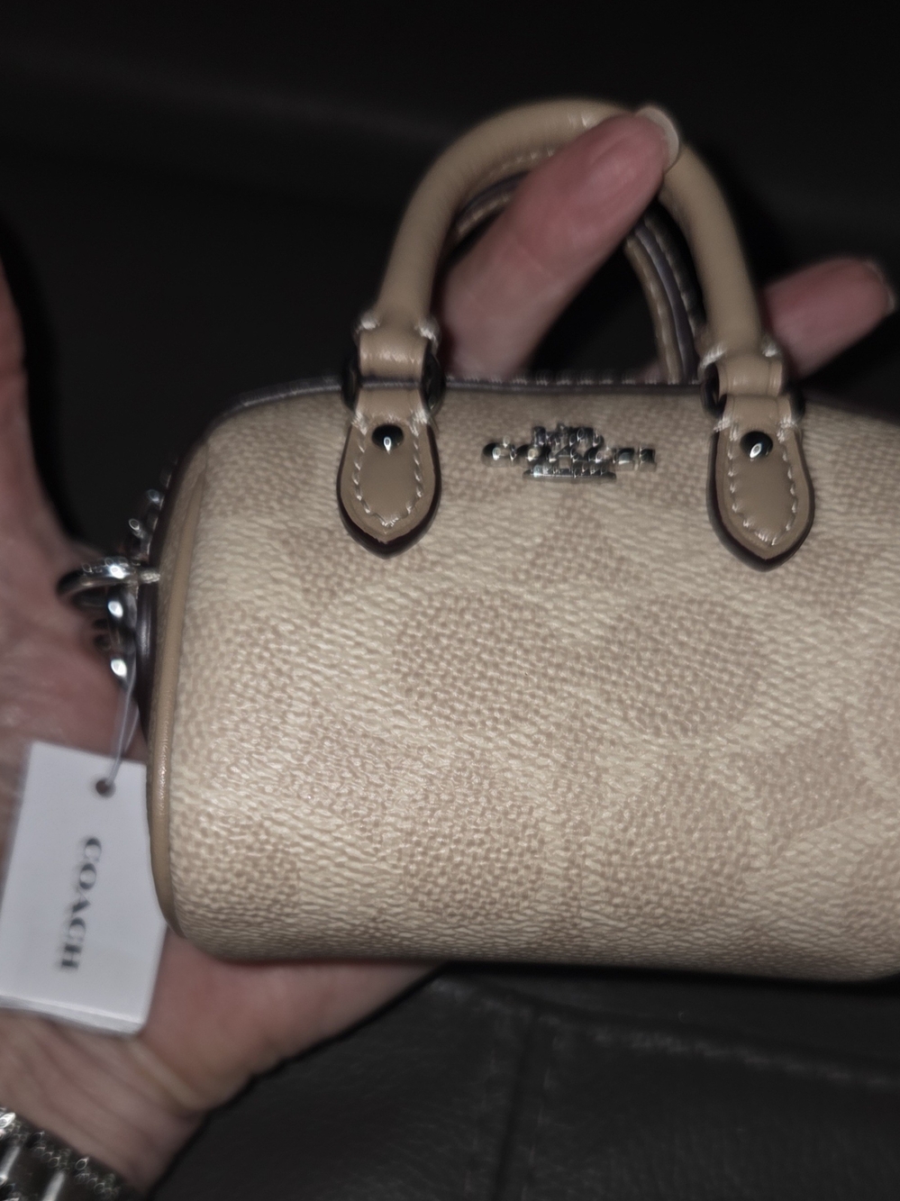Coach Mini Satchel Keyring in Taupe Beige - Picture 4 of 6